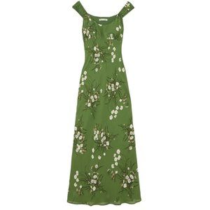 REFORMATION demy floral-print georgette midi dress | green & white | small
